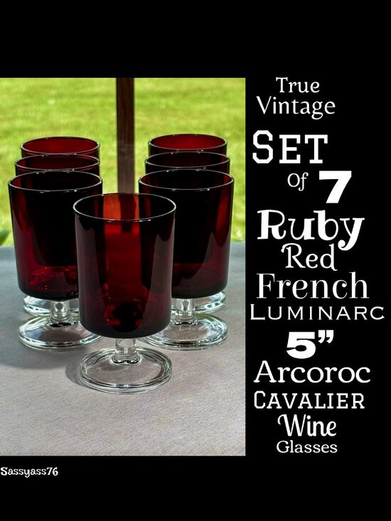 Vintage Other - 🆕VTG▪️LUMINARC ARCOROC▪️MCM Set of 7 CAVALIER 5" French Ruby Red Wine Glasses